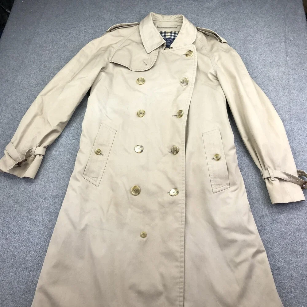 Vintage Burberrys Coat Mens 50 Beige Cotton Trench Belted Plaid Lined England